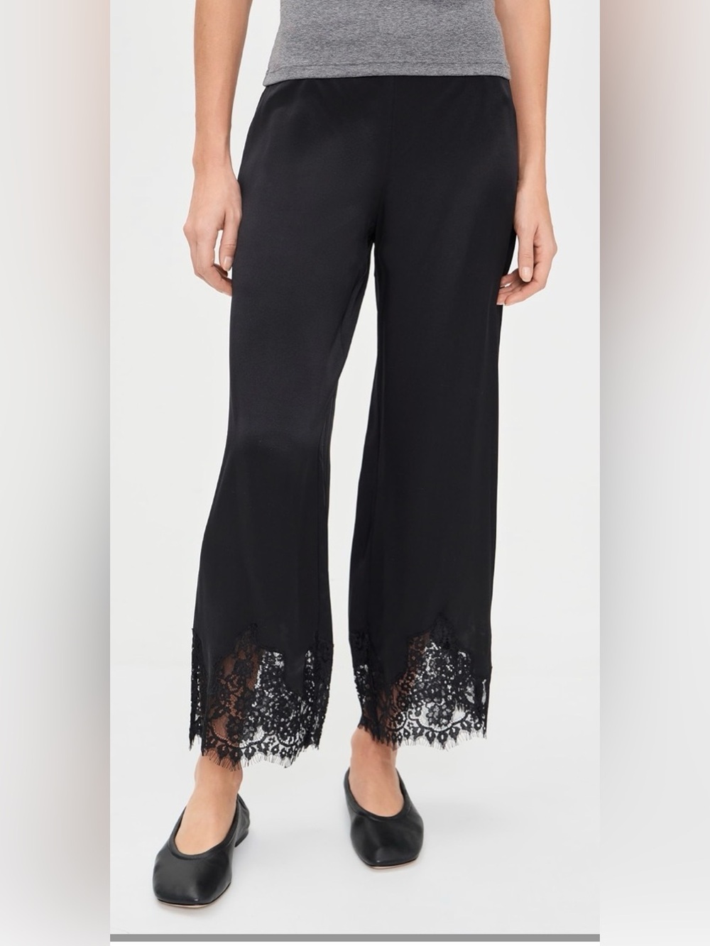 REFORMATION Carolina 100% Silk Lace Hem Pants NWT Black Pull On Large